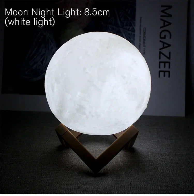 LED Moon Lamp 8cm Starry Night Light with Stand - Kids Gift